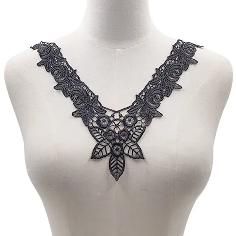 Polyester Water Soluble Lace Embroidery Floral V Neck Collar Patch DIY Apparel Sewing Lace Trim Accessories For Women Dresses Decor
