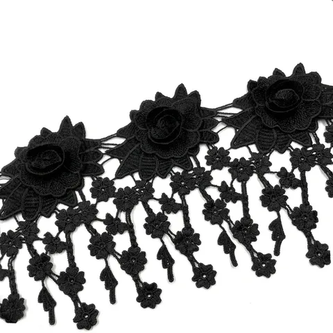 3D Hollow Rose Floral Lace Trim Polyester Embroidery Water Soluble Lace Ribbon For DIY Clothing Wedding Dress Accessories