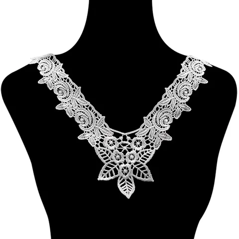 Polyester Water Soluble Lace Embroidery Floral V Neck Collar Patch DIY Apparel Sewing Lace Trim Accessories For Women Dresses Decor