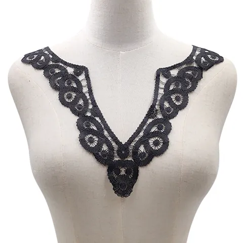 Water Soluble Lace Embroidery Floral Hollow Out V-Neck Fake Collar DIY Clothing Accessory Polyester Lace Patch For Women