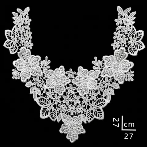 Water Soluble Lace Embroidery Floral Applique Polyester Lace Trim V Neck Collar Patch For DIY Sewing Clothing Accessories Craft Decor