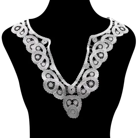 Water Soluble Lace Embroidery Floral Hollow Out V-Neck Fake Collar DIY Clothing Accessory Polyester Lace Patch For Women