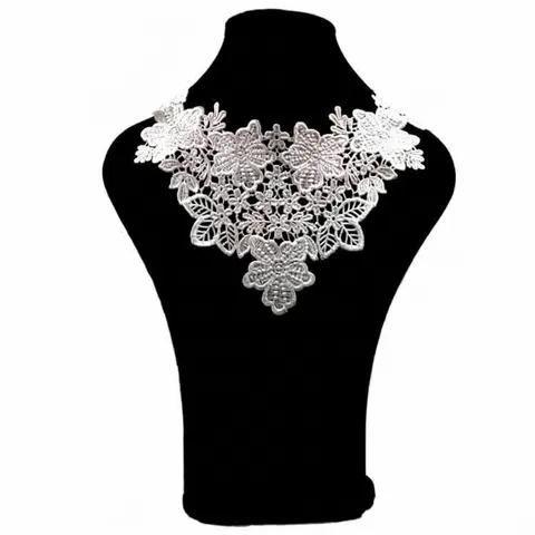 Water Soluble Lace Embroidery Floral Applique Polyester Lace Trim V Neck Collar Patch For DIY Sewing Clothing Accessories Craft Decor