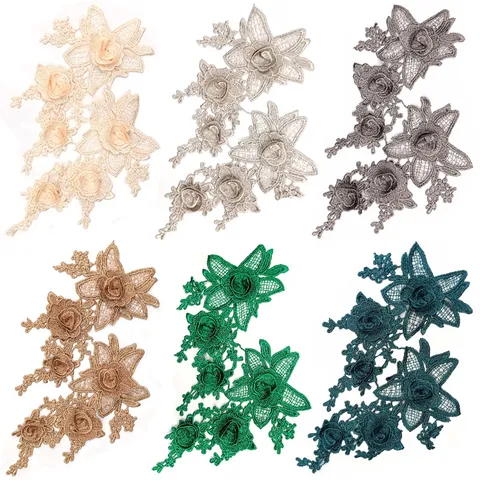 3D Water Soluble Lace Floral Embroidery Applique For DIY Sewing Accessories Elegant Polyester Hollow Floral Patch Trim