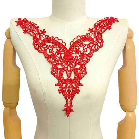 Elegant Polyester Water Soluble Lace Embroidery Floral Hollow Out Neckline Applique DIY Sewing Lace Trim Collar Patch