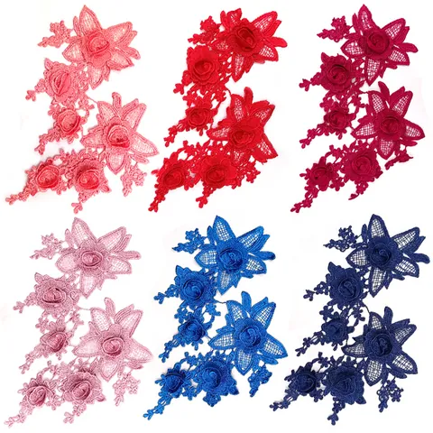 3D Water Soluble Lace Floral Embroidery Applique For DIY Sewing Accessories Elegant Polyester Hollow Floral Patch Trim