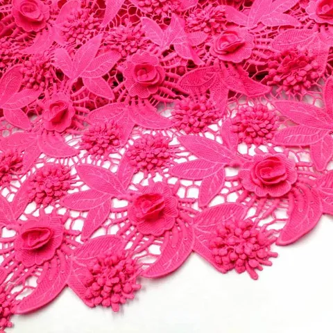Tela de encaje hidrosoluble rosa rojo bordado floral patrón hueco aplique 3D para costura de vestidos ropa artesanía decoración