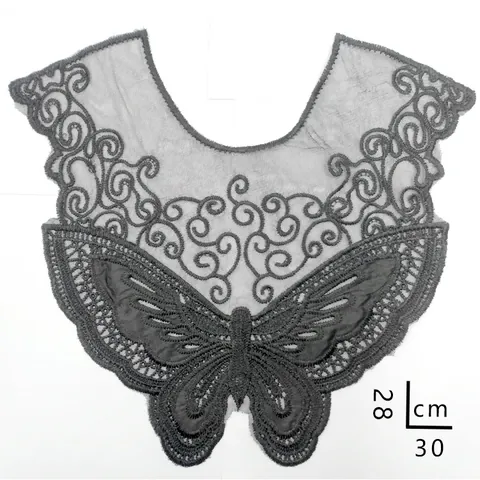 Butterfly Water Soluble Lace Embroidered Applique Polyester Neckline Patch For Wedding Dress Sewing Craft DIY Accessories Black