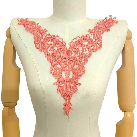 Elegant Polyester Water Soluble Lace Embroidery Floral Hollow Out Neckline Applique DIY Sewing Lace Trim Collar Patch