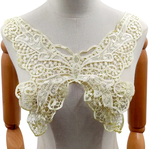 Elegant Butterfly Flower Embroidered Lace Detachable Collar For Women Hollow Out Water Soluble Lace Applique Dress Decoration