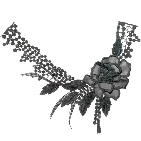 Zwarte Roos Wateroplosbare Kant Borduurwerk PU Leer Patch Valse Kraag Voor Vrouwen Jurk Kleding Accessoires Applicatie