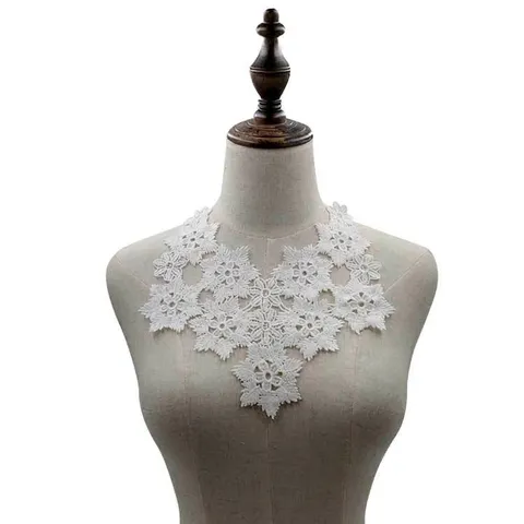 Vintage Milk Silk Water Soluble Lace Embroidered False Collar Floral Hollow Out Stereo Flower Applique For Women Dress DIY Sewing Craft