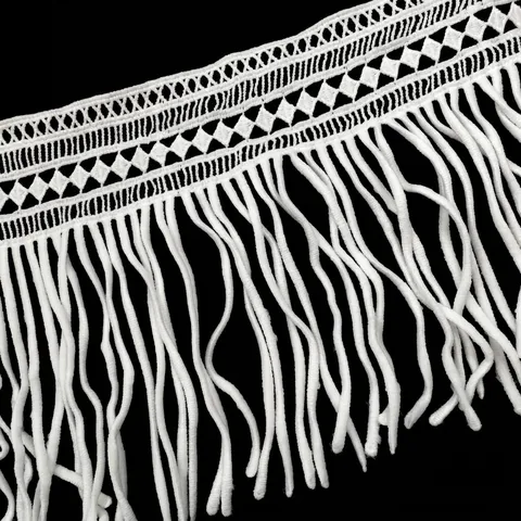 Water Soluble Milk Silk Embroidered Lace Trim With Long Tassels For DIY Apparel Sewing Decoration Accessories White Black