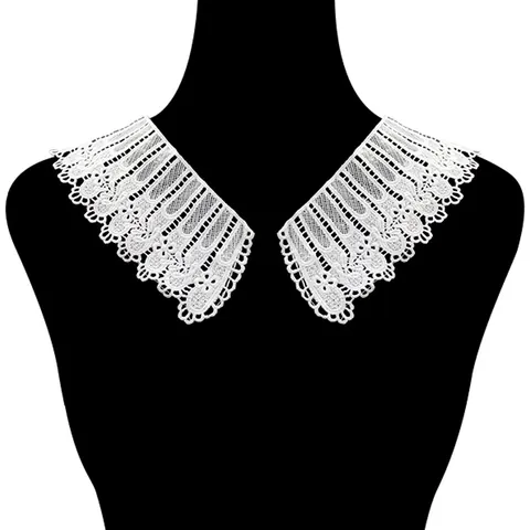Women Water Soluble Lace False Collar Retro Milk Silk Embroidered Hollow Floral Peter Pan Detachable Collar For Dress DIY Sewing Accessory