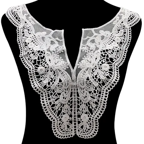Water Soluble Lace Fake Collar Milk Silk Embroidered Floral V-neck Hollow Applique For Women Dress DIY Sewing Accessories