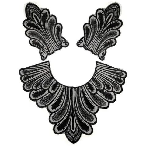 Set da 3 Pezzi Colletto Finto in Pizzo Ricamato E Toppe per Maniche Applicazione Floreale in Poliestere Per Abbigliamento Donna DIY
