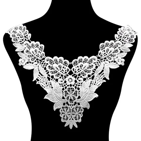 Elegant Polyester Glossy Silk Water Soluble Lace Embroidered Detachable Collar Vintage Hollow Out Flower Leaf Applique Motif False Collar For Women Decor