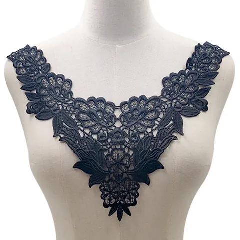Elegant Polyester Glossy Silk Water Soluble Lace Embroidered Detachable Collar Vintage Hollow Out Flower Leaf Applique Motif False Collar For Women Decor