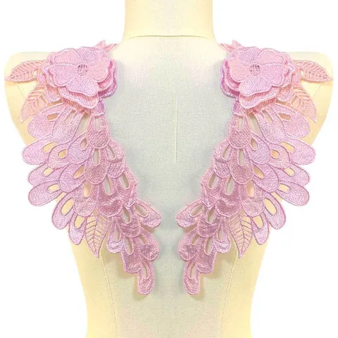 3D Hollow Water Soluble Lace Applique Polyester Embroidery Floral Wing Symmetric Collar Flower Corsage DIY Sewing Accessories