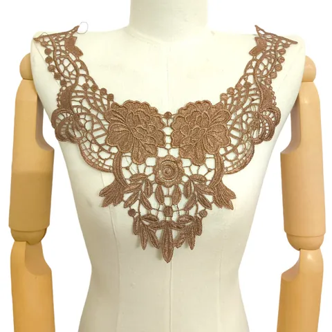 Élégant Col en Dentelle Brodée Hydrosoluble Ajouré Floral pour Couture DIY Robe Femme Applique Faux Col Accessoires