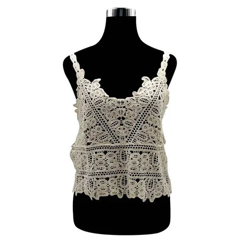 Women Sexy Hollow Out Water Soluble Lace Vest Cotton Embroidered Sleeveless Tank Top Beach Bikini Cover Up Bohemian Summer Top
