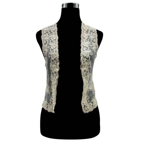 Women Sweet Cotton Lace Vest Top Hollow Out Embroidered V-Neck Open Front Sleeveless Floral Butterfly Outerwear Beachwear Cover Up