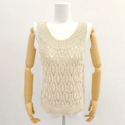 Women Cotton Hollow Out Embroidered Knit Vest Pullover Breathable Geometric Texture Sleeveless Top Apricot Casual Japanese Style