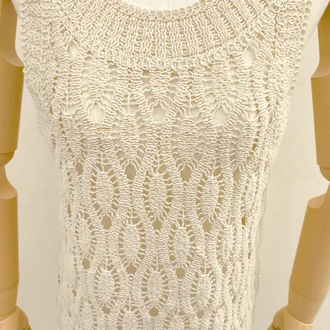 Women Cotton Hollow Out Embroidered Knit Vest Pullover Breathable Geometric Texture Sleeveless Top Apricot Casual Japanese Style