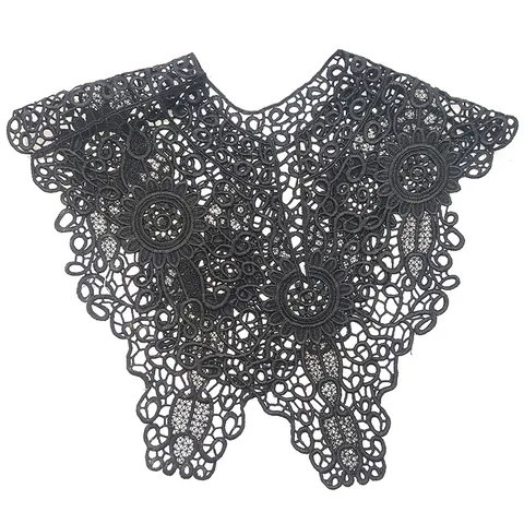 Women Elegant Lace Hollow Out Embroidery Fake Collar Versatile Floral Pattern Short Shawl Cape Polyester Decorative Neckpiece