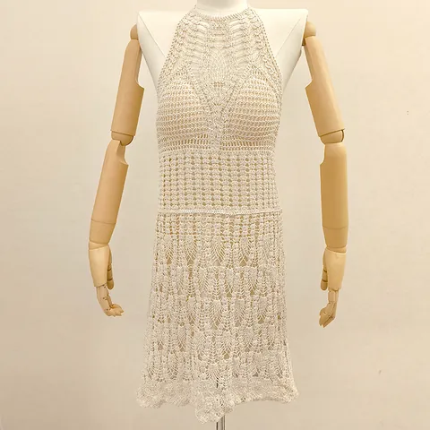 Copricostume da Spiaggia Sexy in Cotone all'Uncinetto da Donna Allacciatura al Collo Traforato Bikini Boho Vacanze Mini Abito Solare
