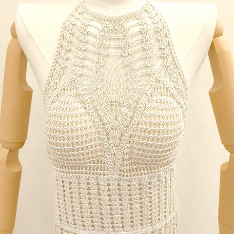 Copricostume da Spiaggia Sexy in Cotone all'Uncinetto da Donna Allacciatura al Collo Traforato Bikini Boho Vacanze Mini Abito Solare