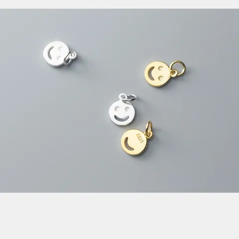 925 Sterling Silver Plated Gold Smooth Smile Face Round Disc Pendant Only Hollow Smiley Charm Finding For Handmade DIY Bracelet Necklace Crafting Supplies