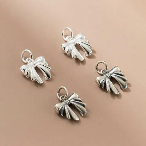 925 Sterling Silver Bowknot Pendant Retro Bow Tie Charm For DIY Bracelet Necklace Jewelry Making Handmade Crafts Finding