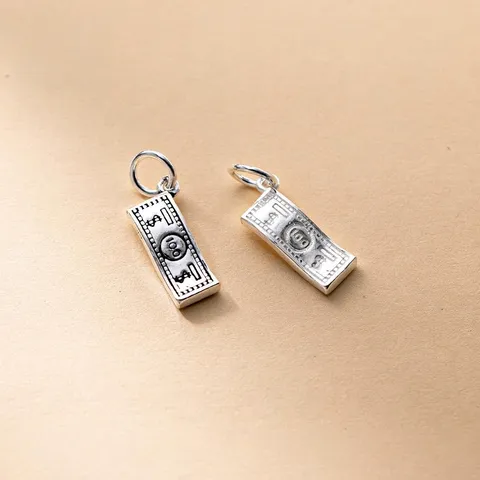 925 Sterling Silver One Hundred Dollar Bill Pendant Charm For DIY Bracelet Necklace Making Vintage Retro Money Jewelry Accessory