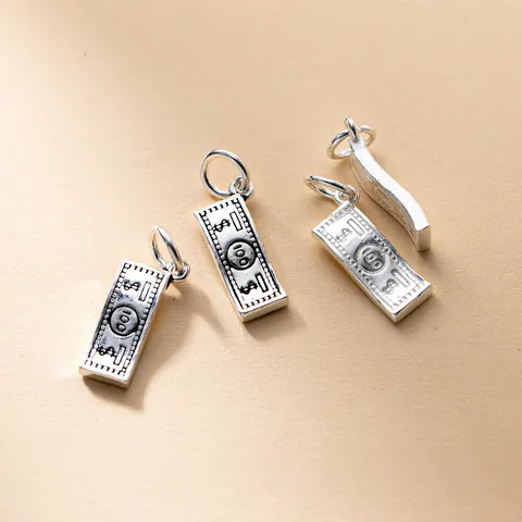 925 Sterling Silver One Hundred Dollar Bill Pendant Charm For DIY Bracelet Necklace Making Vintage Retro Money Jewelry Accessory