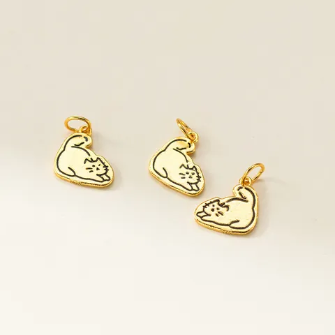 925 Sterling Silver Gold Plated Cartoon Cat Fish Bone DIY Charm Pendant Handcrafted Jewelry Making Accessories For Bracelet Necklace