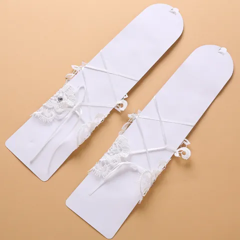 Guanti da Sposa in Pizzo Retro Coreano Lungo con Passante per Dito Stringati Strass per Fotografia di Matrimonio Lolita Accessorio Donna