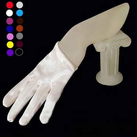 Elegant Solid Color Glossy Satin Short Full Finger Gloves High Stretch Spandex Spandex Gloves For Women Stage Performance Wedding Costume Accessory