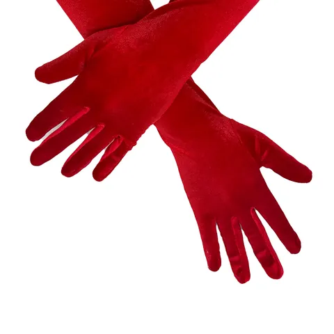 Dames Kerst Rood Fluweel Lange Handschoenen Met Kunstbont Trim Extra Lang Winter Warm Kostuum Opera Mouwen Voor Feest Prestaties