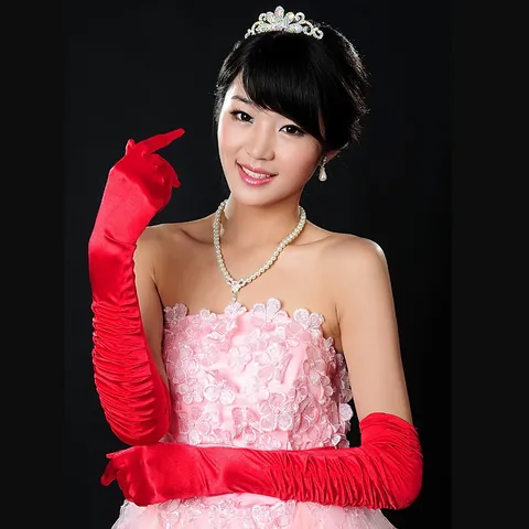 Elegantes Guantes de Novia Largos de Satén Plisado por Encima del Codo Mujeres Boda Fiesta de Noche Guantes de Color Sólido