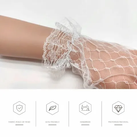 Minimalist Lace Wedding Gloves Short Mesh Ruffle Bridal Gloves White Red Black Elegant Hand Sleeves For Wedding Photography Women
