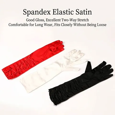 Vintage Pleated Long Satin Gloves For Wedding Party Women Full Finger Bridal Bridesmaid Evening Dress Accessory