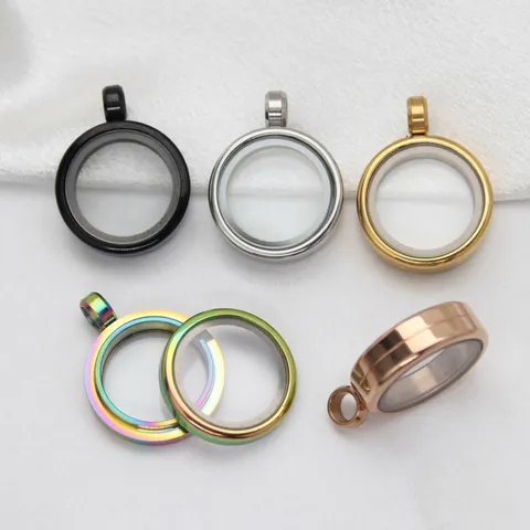 Stainless Steel Round Floating Locket Pendant Smooth Glass Memory Locket Necklace Screw Thread Opening Memorial Jewelry Pendant For DIY Commemorative Photos