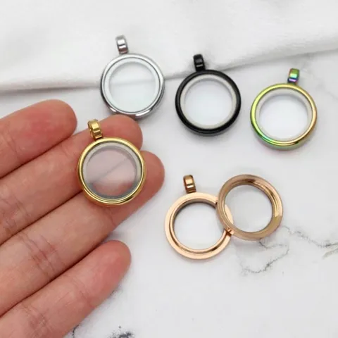 Stainless Steel Round Floating Locket Pendant Smooth Glass Memory Locket Necklace Screw Thread Opening Memorial Jewelry Pendant For DIY Commemorative Photos