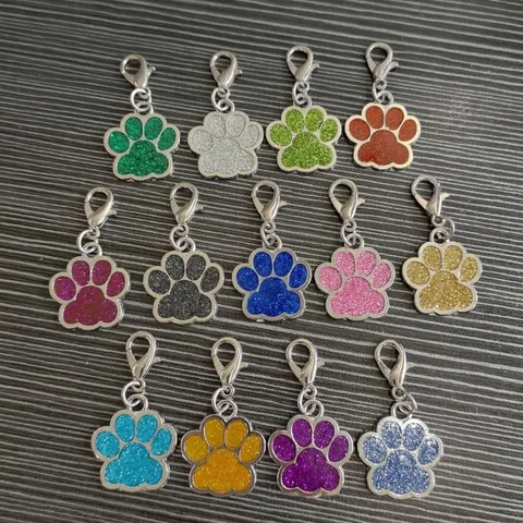 Alloy Colorful Glitter Paw Print Charms DIY Pet Jewelry Accessories With Lobster Clasp Dog Footprint Pendants For Necklace Keychain Making