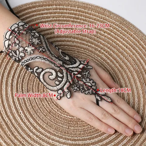 Women Finger Loop Lace Gloves Short Bridal Wedding Mesh Bow Embroidery Gloves Retro Formal Party Costume Accessories
