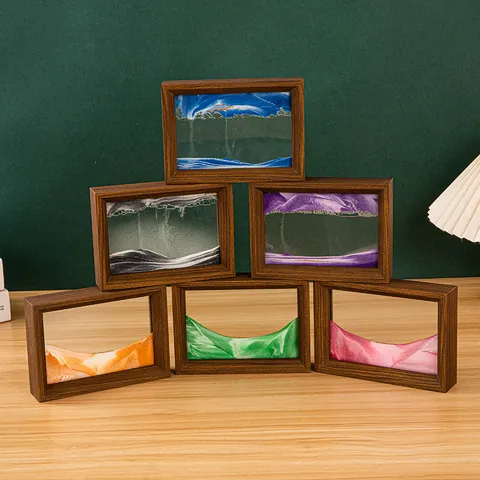 3D Cuadro de Arena Movediza Decoración Con Marco de Madera Paisaje de Arena Reloj de Arena Líquido Imagen Artística para Oficina Sala de Estar Escritorio Decoración Regalo Antiestrés