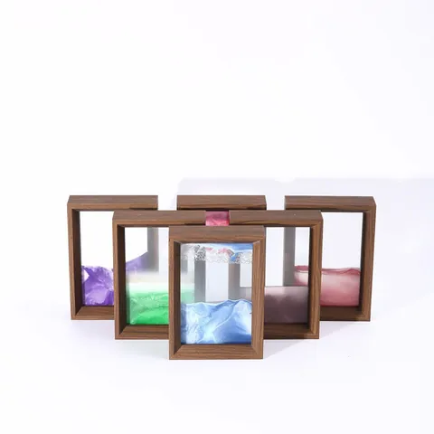 Cuadro de Arte de Arena Movediza 3D Marco de Madera Vidrio Paisaje Natural Decoración de Escritorio Adorno para Hogar Oficina