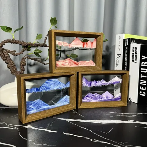 3D Creative Moving Sand Art Picture With Wooden Frame Dynamic Quicksand Landscape Glass Frame For Home Office Desktop Decor