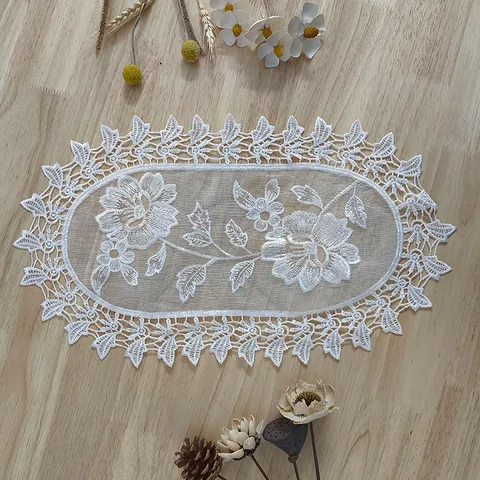 Elegant White Lace Doilies Embroidery Floral Table Mat Hollow Out Mesh Coaster For Home Wedding Party Decoration